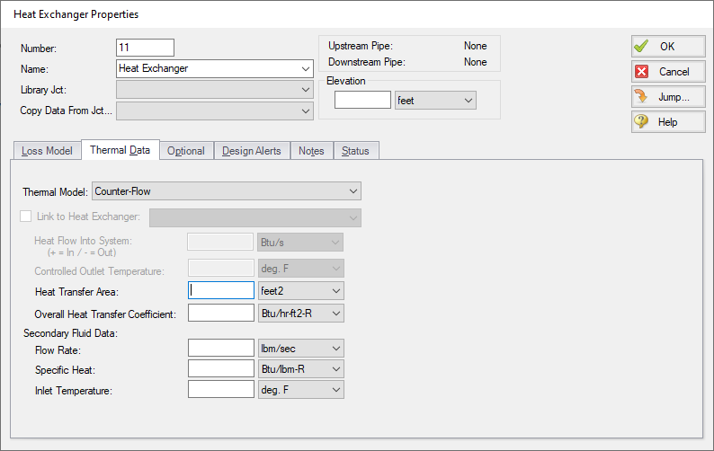 The Heat Exchanger Properties window is shown with the Thermal Data tab selected